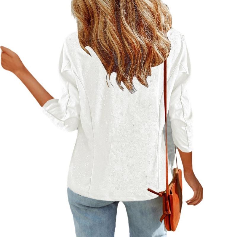 Elegantní kardigan s dlouhým rukávem, klopou, úzkého střihu, ležérní, módní, temperamentní sako, elegantní, všestranný