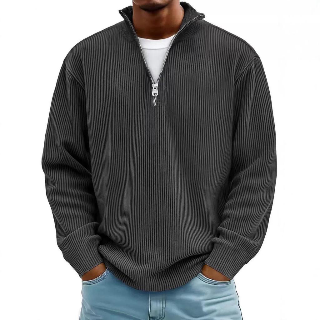 2026 Autumn Men's Casual Corduroy Polo Shirt with Stand-up Collar and Zipper