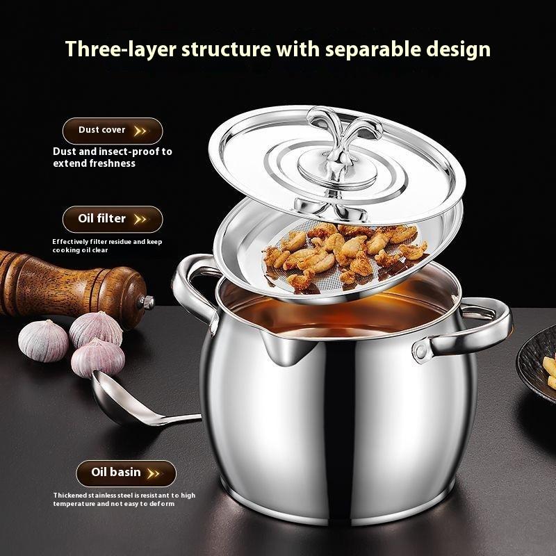 1.5L Oil Filter Pot Stainless Steel Lard Strainer Cooking Oil Strainer Grease Keeper Storage Container Oil Bottle Kitchen