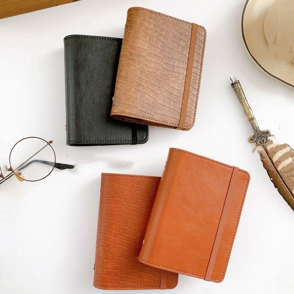 Portable Leather Binder Notebook Blank Line Memo Pads Fashion Mini Diary Planner  Diary