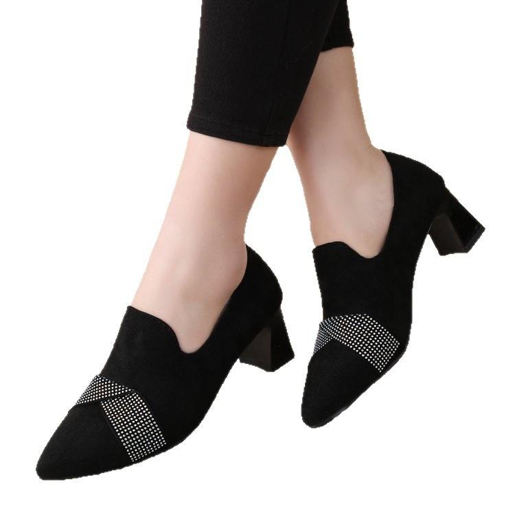 Bright diamond temperament matte single shoes pointed small high heels spring leather shoes