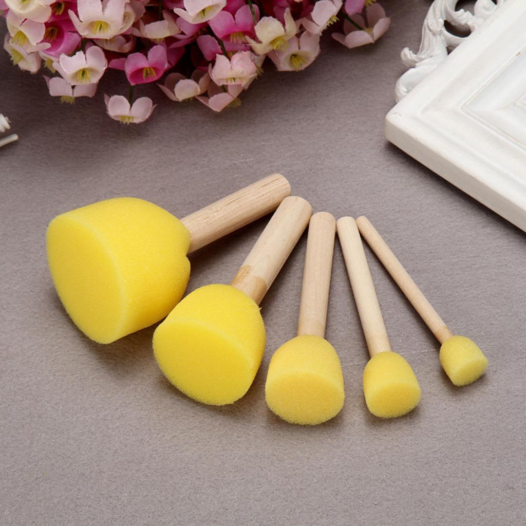 5pcs Sponge Foam Brush Set Wooden Handle Stamp Painting Tool DIY Crafts for Kids Beginners