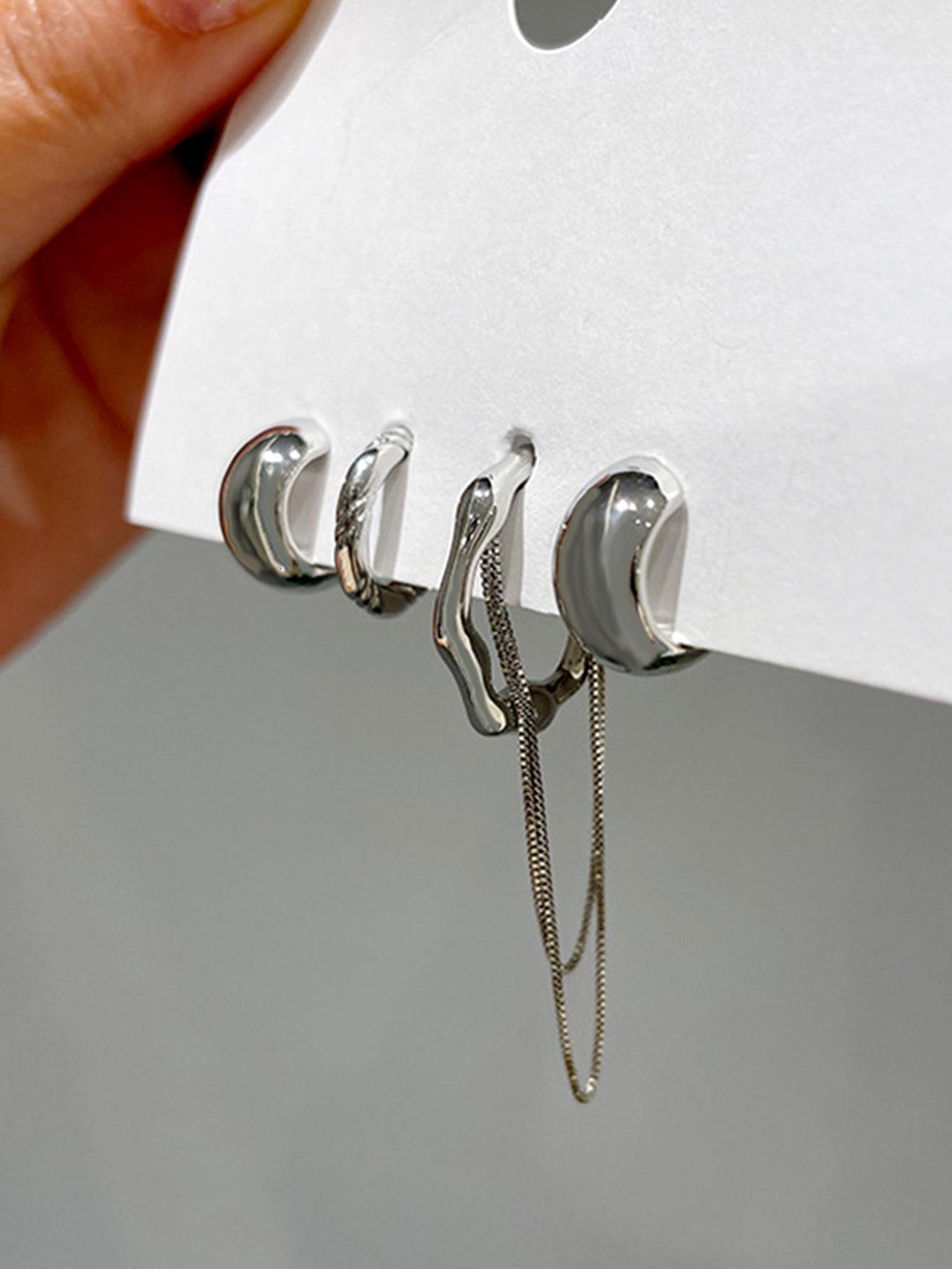 

Серьги из серебра 925 пробы с нерегулярной цепочкой Дунгуань и набор кафф для ушей, не требующих прокола