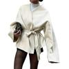 Cappotto di Lana da Donna Spesso Largo Corto Trench con Cintura Davanti Aperto