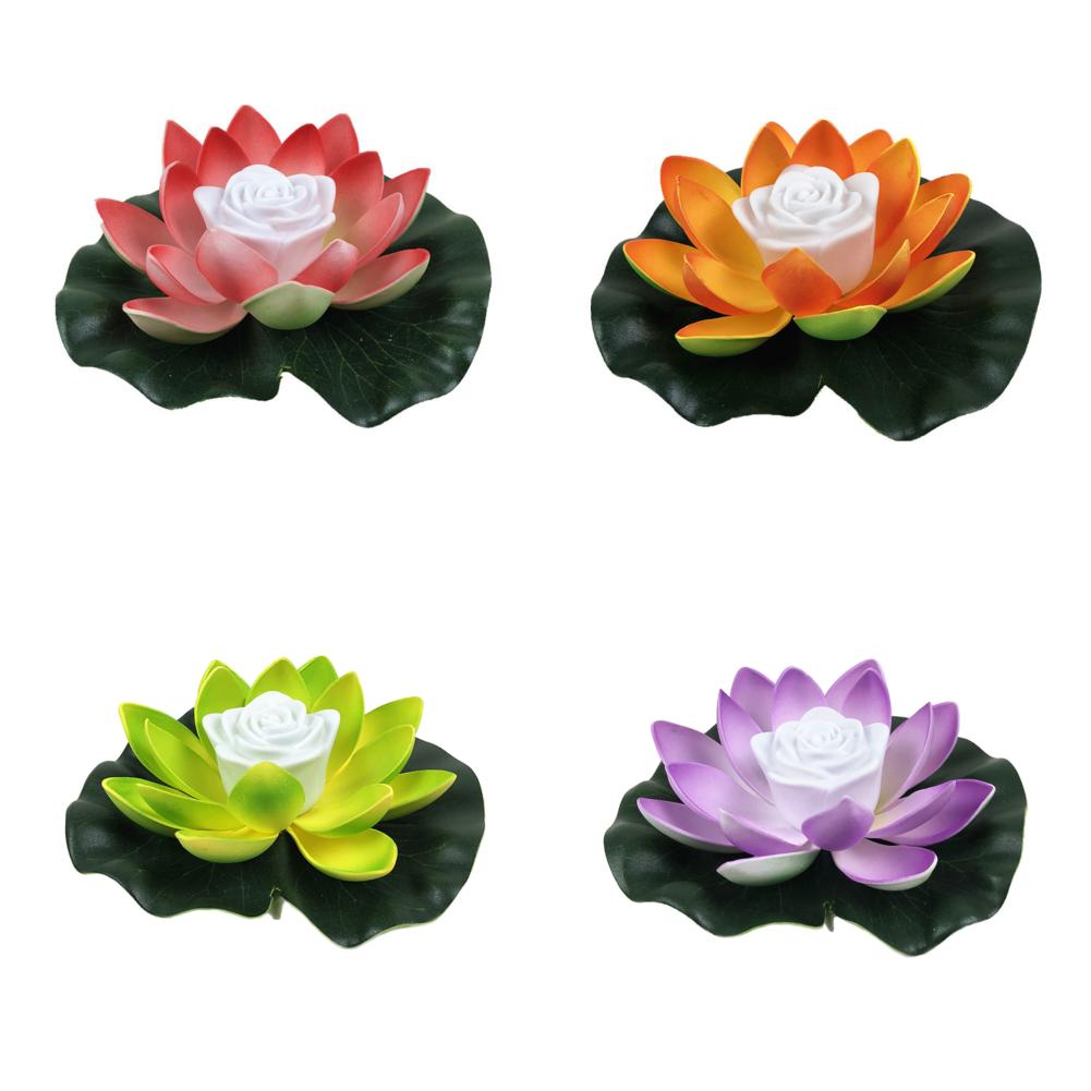 6/4/1Pcs LED Lotus Artificial Flower Floating Fake Lotus Plant Lifelike Water Lily Micro Landscape for Pond Garden Decortions