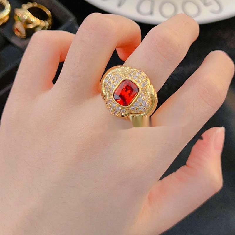 BELLA BOX French Antique Treasure Inlay Drill Glaze Gold Plated Ring Suitable For Women's Daily Party Fashion Jewelry