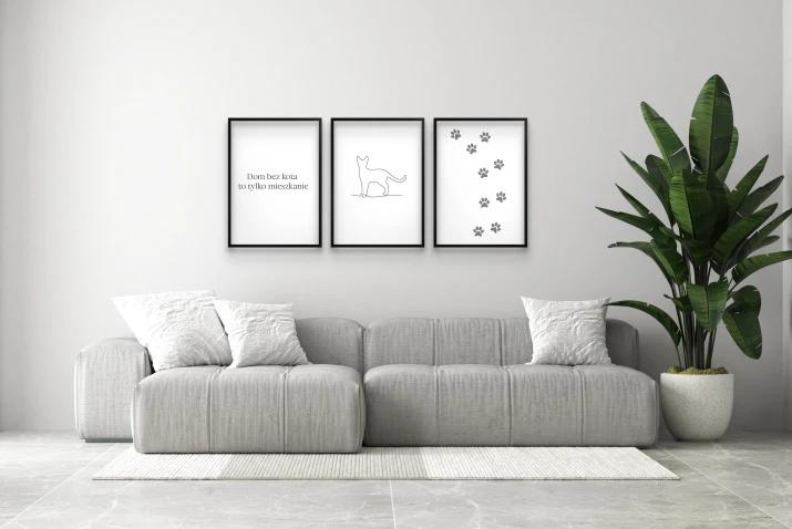 Wall Paintings Posters Black and White Line Art with Frame Set for Living Room Cat