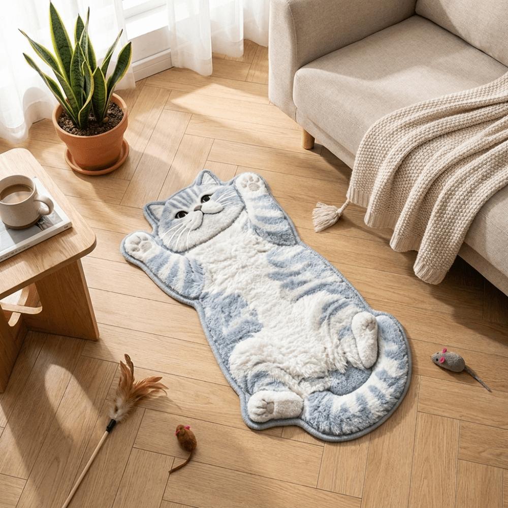 Schmutzabweisender Heimdekor Teppich Rutschfester Cartoon Teppich Niedlicher Katzenförmiger Läufer Wohnzimmer