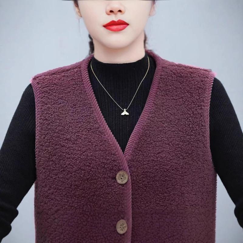 Lamb wool integrated vest velvet thickened warm lady middle-aged mother autumn and winter versatile coat vest