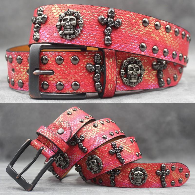 Original Punk Belt Men Women Skull Rivet Snake PU Leather Needle Buckle 105-125cm