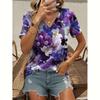 Sommer V-Ausschnitt 3D Blumenmuster Bedrucktes Top Modische Lässige Kurzarm Damen T-Shirts