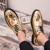 Fashion Glossy Derby Shoes Large Size Brock Carved Leather Shoes Nightclub Personalized Gold Lace-up Leather Shoes