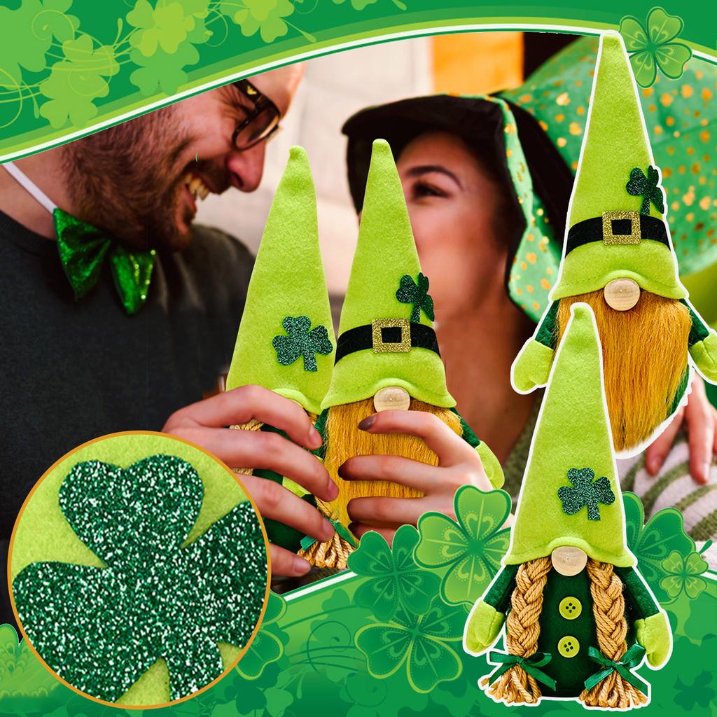 St.Patrick's Day Green Gnome Plush Ornaments, Irish Rudolph Doll ...