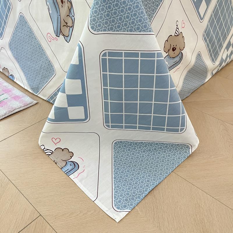 Modern Geometric Plaid Pattern Bed Sheet Set Cute Puppy Printed 100% Cotton Bed Sheets with 2 Pillowcases Home Bedding Set