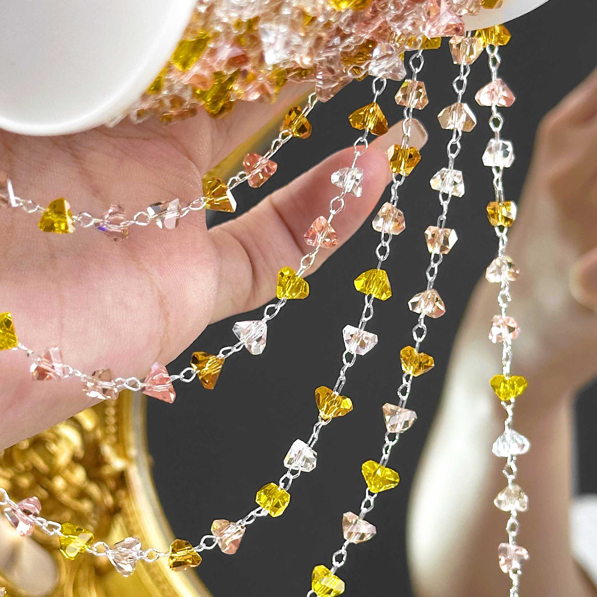

0.5/1/2M Transparent Triangular Crystal Handmade Copper Chain DIY Jewelry Accessories Bracelet Necklace Clothing Tassel Material 0.5 meter