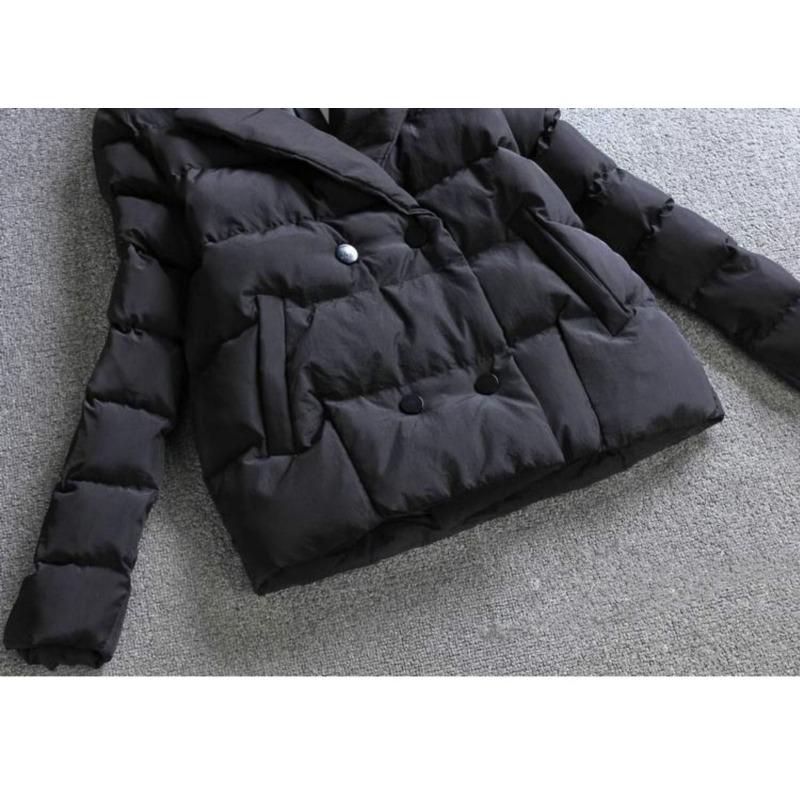 Winter Damenmode Kurz Daunen Baumwollgepolsterte Jacke Anzugkragen Reine Farbe Langarm Mantel Slim Parka Oberbekleidung