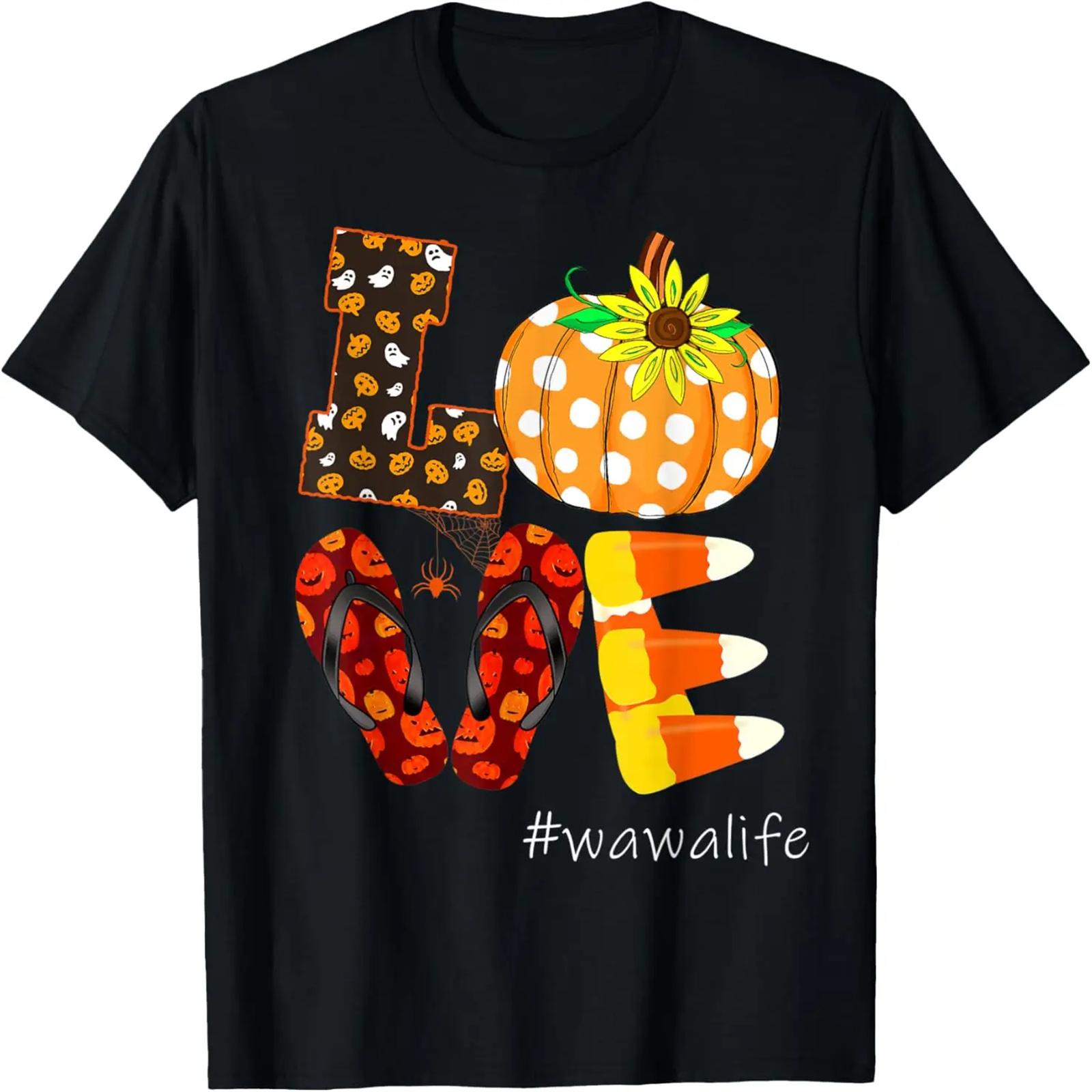Funny Love wawalife Pumpkin Flip Flops wawa Life Halloween T-Shirt S