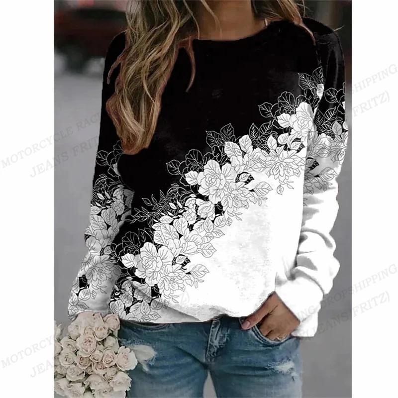 Vintage Hoodie Women Fashion O-neck Hoodies Scenery Print Sweats Women Hoodies Sweatshirts Long Sleeve Coat Crew Neck Pullovers