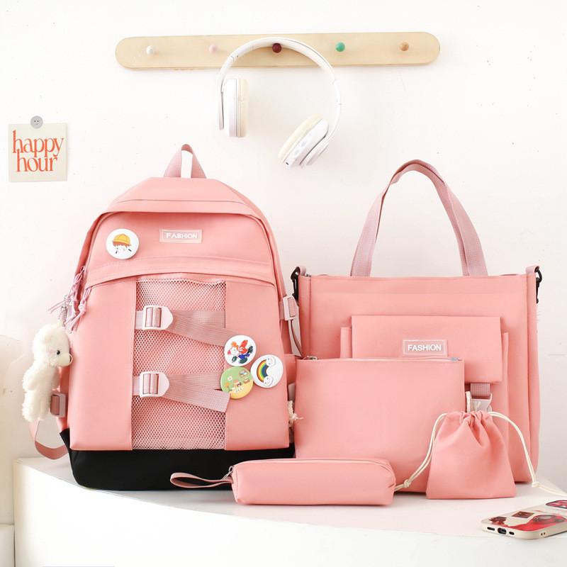 Stylish Versatile Unisex Backpack Set For Students With Durable Nylon Material In Multiple Colors