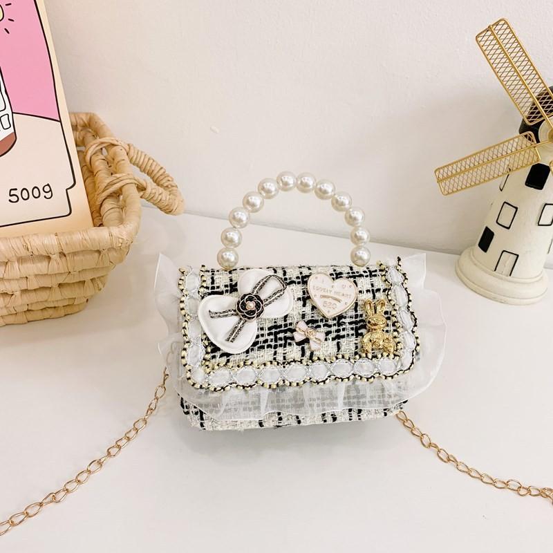 Crossbody Kids Stylish Bag With Cute Bow And Pearl Chain Trendy Design Korean