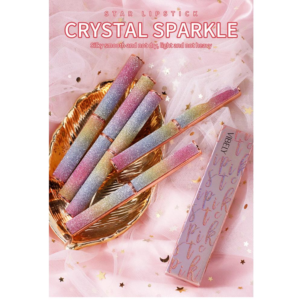 VIBELY Starlight Sparkle Matte Lipstick Dip-in-Cup, No-Fall Crushed Diamond Lipstick