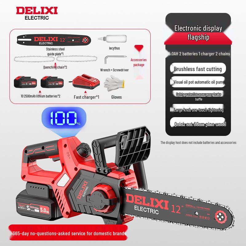 Delixi 12" Brushless Cordless Chainsaw with Lithium Battery for Logging & Wood Splitting