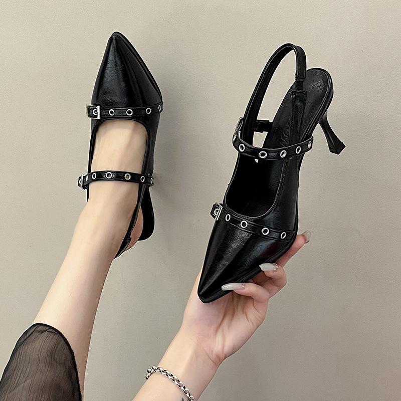 European and American Style Pointed High Heels Women's 2025 Summer New Belt Buckle Wear Fashion Bag Head Empty Sandals