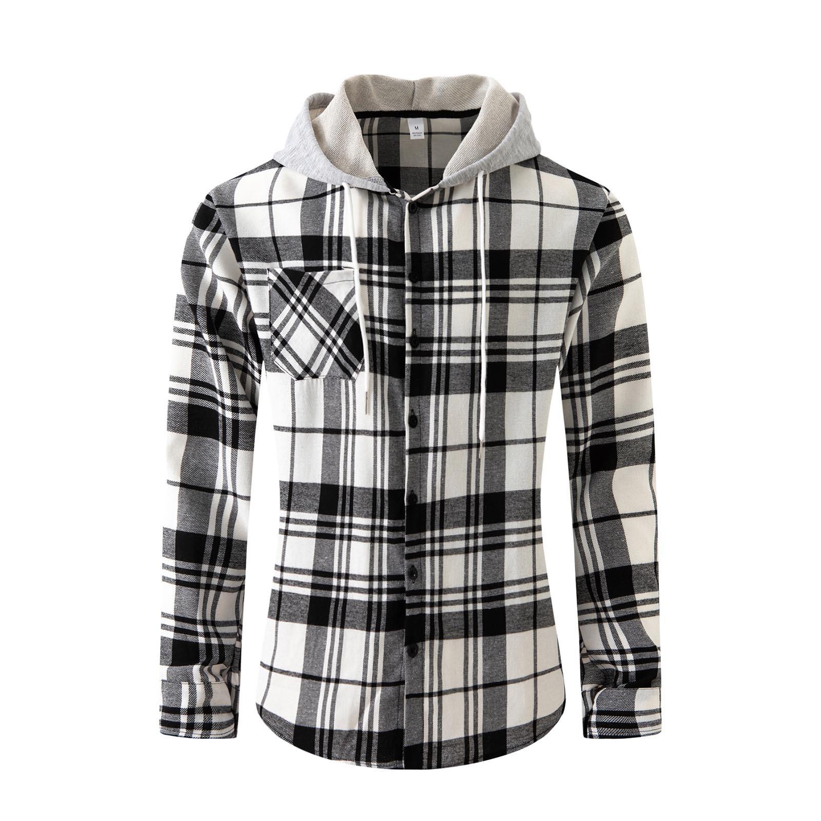 

Мужская клетчатая рубашка с длинным рукавом, мужская толстовка с капюшоном и карманами на пуговицах M белый