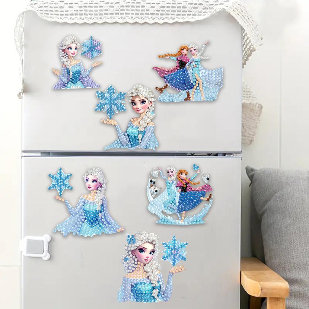 6Pcs Snow Princess Series Diamond Art Fridge Magnet Diamond Painting Refrigerator Magnet Diamond Painting Fridge Magnet for Adults Beginners