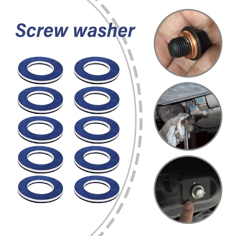 Set of 10 Engine Oil Drain Plug Seal Washer Easy Installation Oil Pans Gasket Heat Resistant Washers Car Accessories