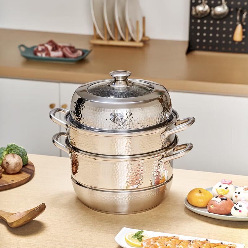 LUVHOO 26cm 3-Layer 304 Stainless Steel Steamer