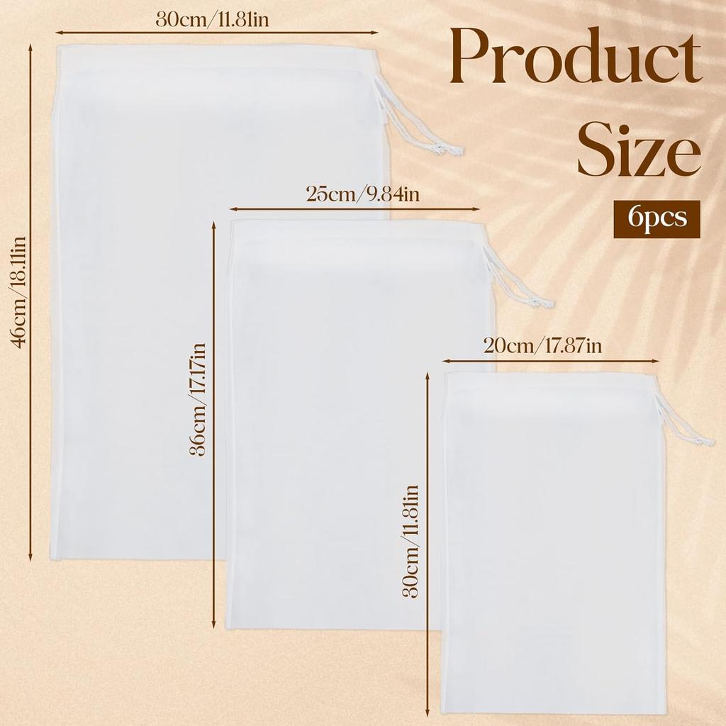 6 Pack Fine Mesh Filter Bags, Nut Milk Strainer Bag Reble Food Strainers Bag with Fine Mesh Drawstring Cheese Cloths Bags for Straining Fruit Juice