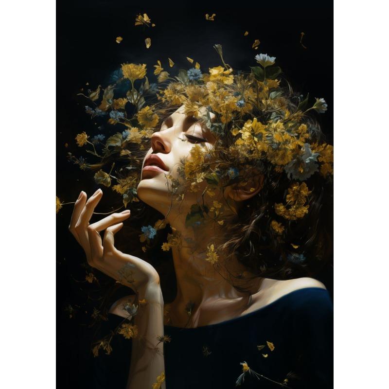 Floral Beauty Flowery Hat Hair Poster Canvas Printing Flowers with Women Home Room Decor Girls Room Bar Wall Art Picture Prints