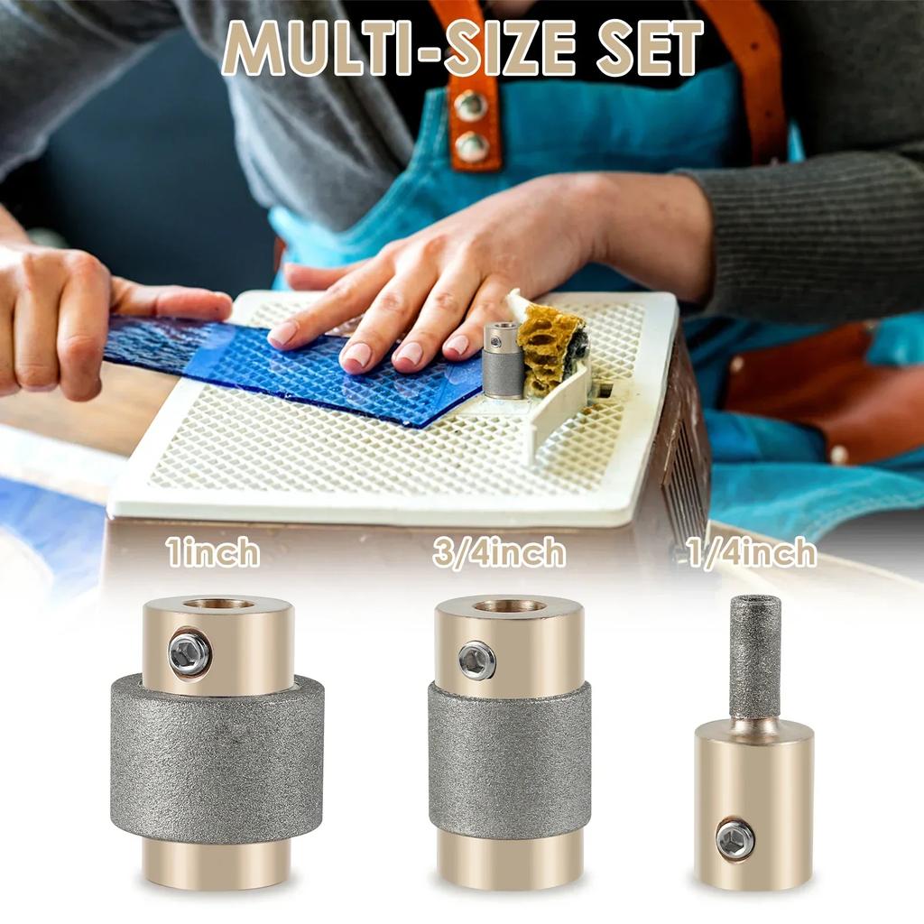 Diamond Grinder Bit Head Tool Set Stained Glass Grinder Bit 1inch 3/4inch 1/4inch 1/8inch Multi-Size Brass Core Diamond