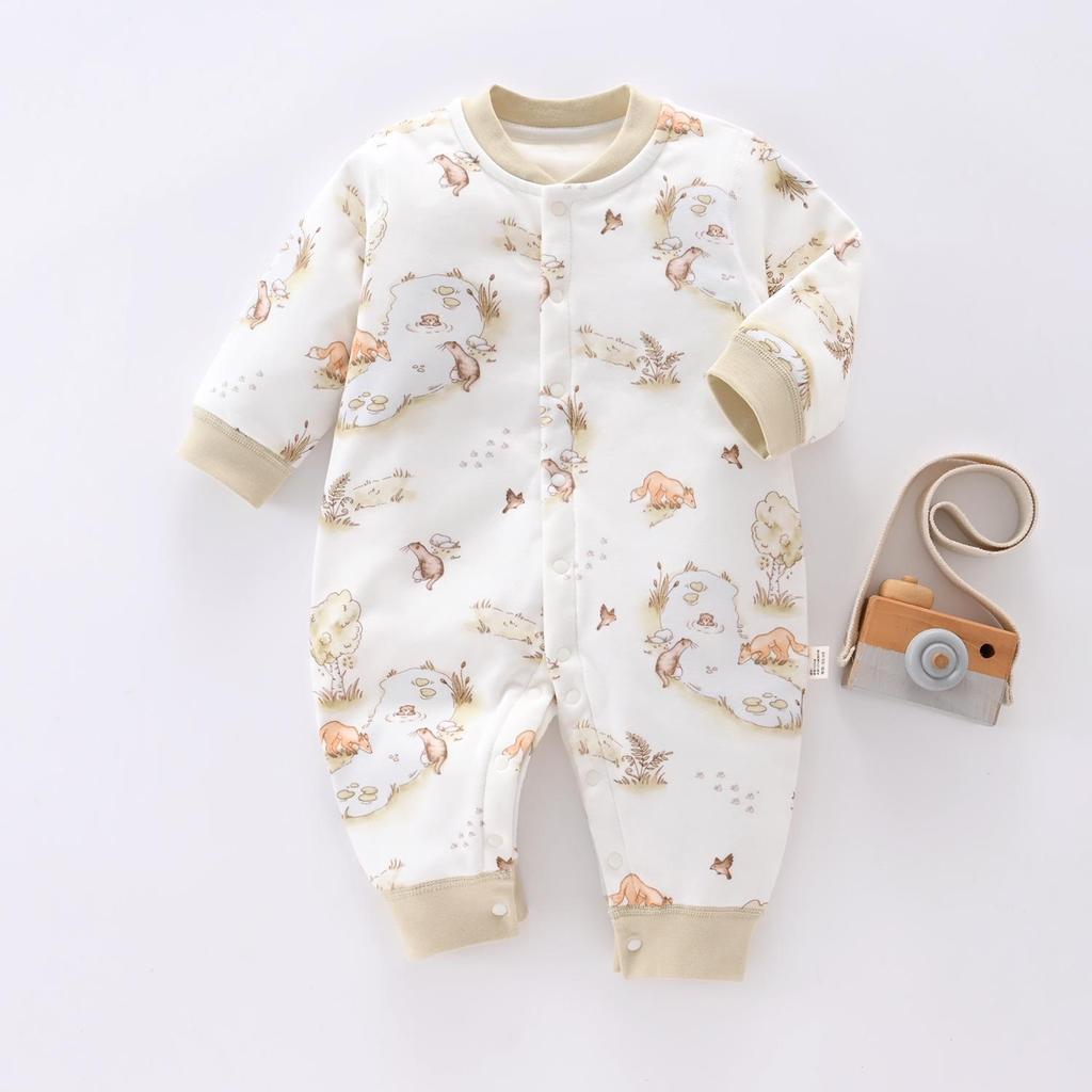 Baby Autumn/Winter 40g Padded Newborn A-Class Romper: Thin Cotton, Warm Crawling Outfit