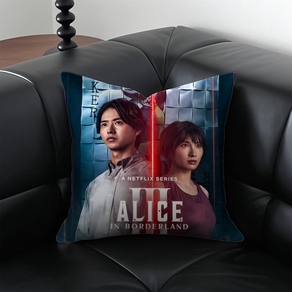 AAlice In BBorderland Cushion Cover Pillow Case Antidustmite Invisible Zipper Silky Short Plush Sofa Cushion