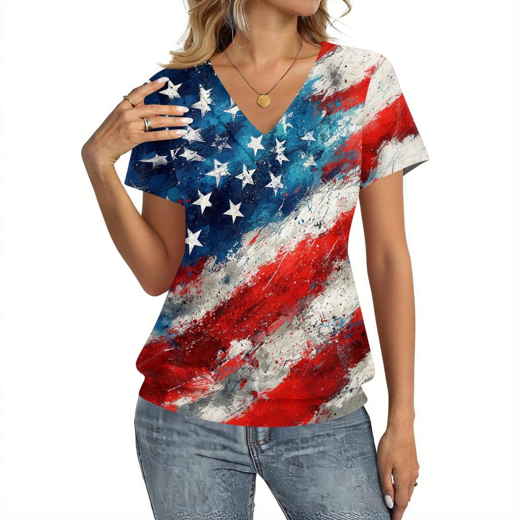 Women's Casual V Neck Short Sleeve Top Lightweight Printed T Shirt Relaxed Fit Soft Fabric Summer Tee for Everyday Wear