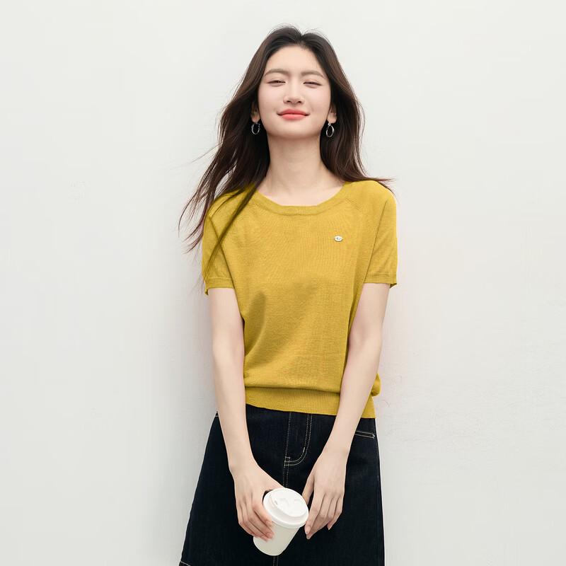 Sllsky Women s Dopamine Round Neck Short Sleeve Knit Top S