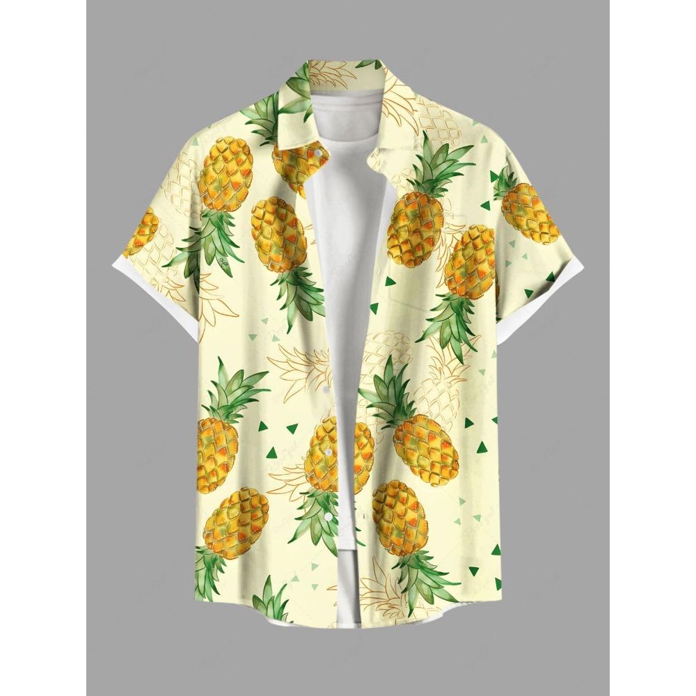 

Мужская гавайская рубашка с 3D-принтом, короткими рукавами, застежкой на пуговицы и лацканами, свободные топы, летние повседневные рубашки Aloha для мужчин XL