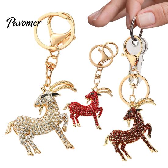 Realistic Goat Charm Keychain with Sparkling Rhinestone, Golden Plated Sheep Alloy Bling Keyring, Animal Pendant for Backpack Handbag