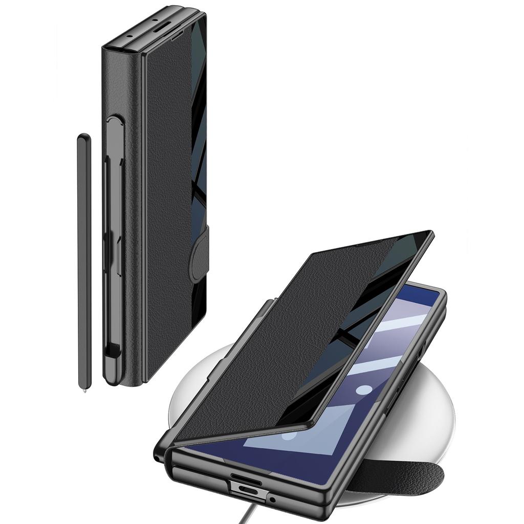 Samsung ZFold7 Mobile Phone Case Business Folding Screen ZFold6 Flip Cover Film Integrated with Pen Slot Leather Case
