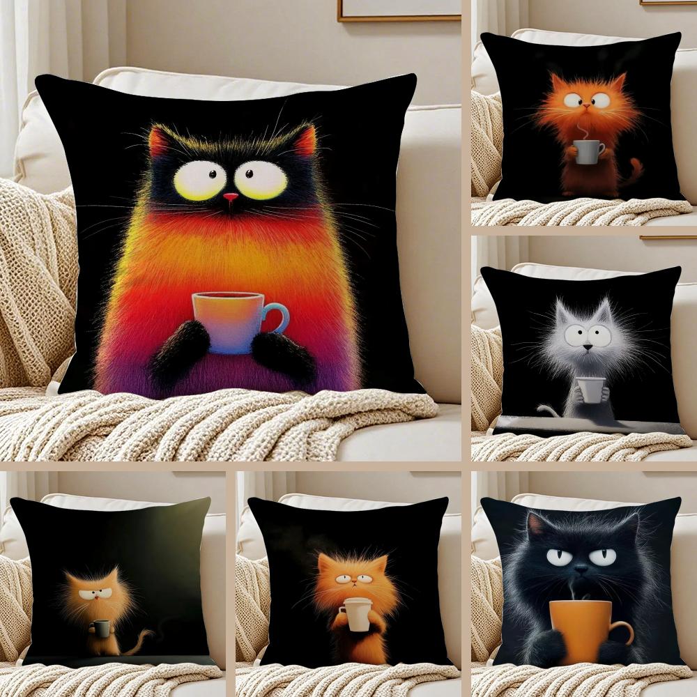 Simple Cartoon Furry Cat Pattern Cushion Cover Pillowcase Antidustmite living Room Sofa Decor Cushion Room