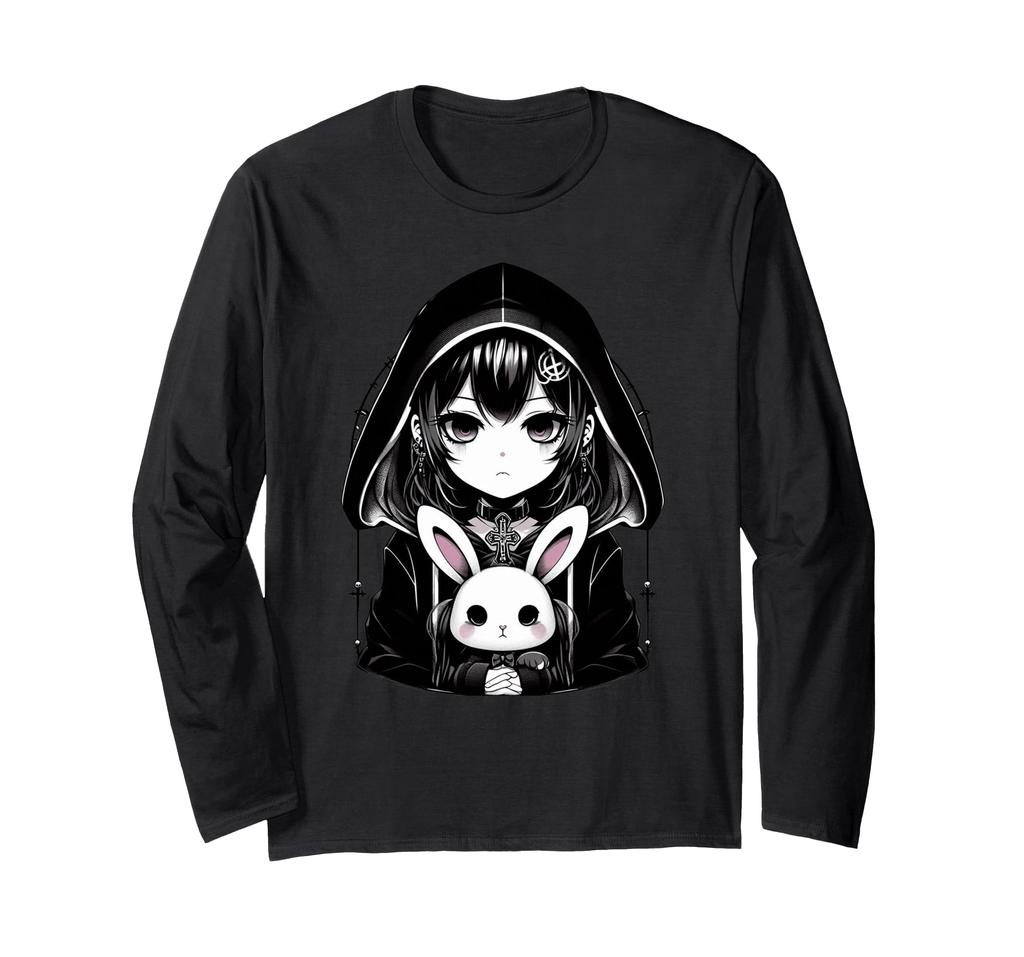 Goth Bunny Anime Girl Kawaii Gothic Creepy Art Japanese Long Sleeve T-Shirt