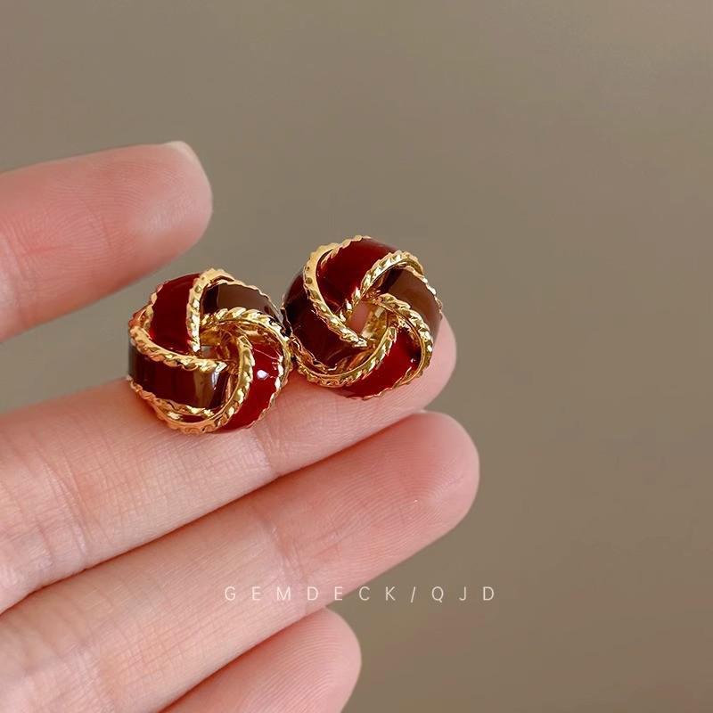 Geometric Green Retro Korean Square Earrings for Women