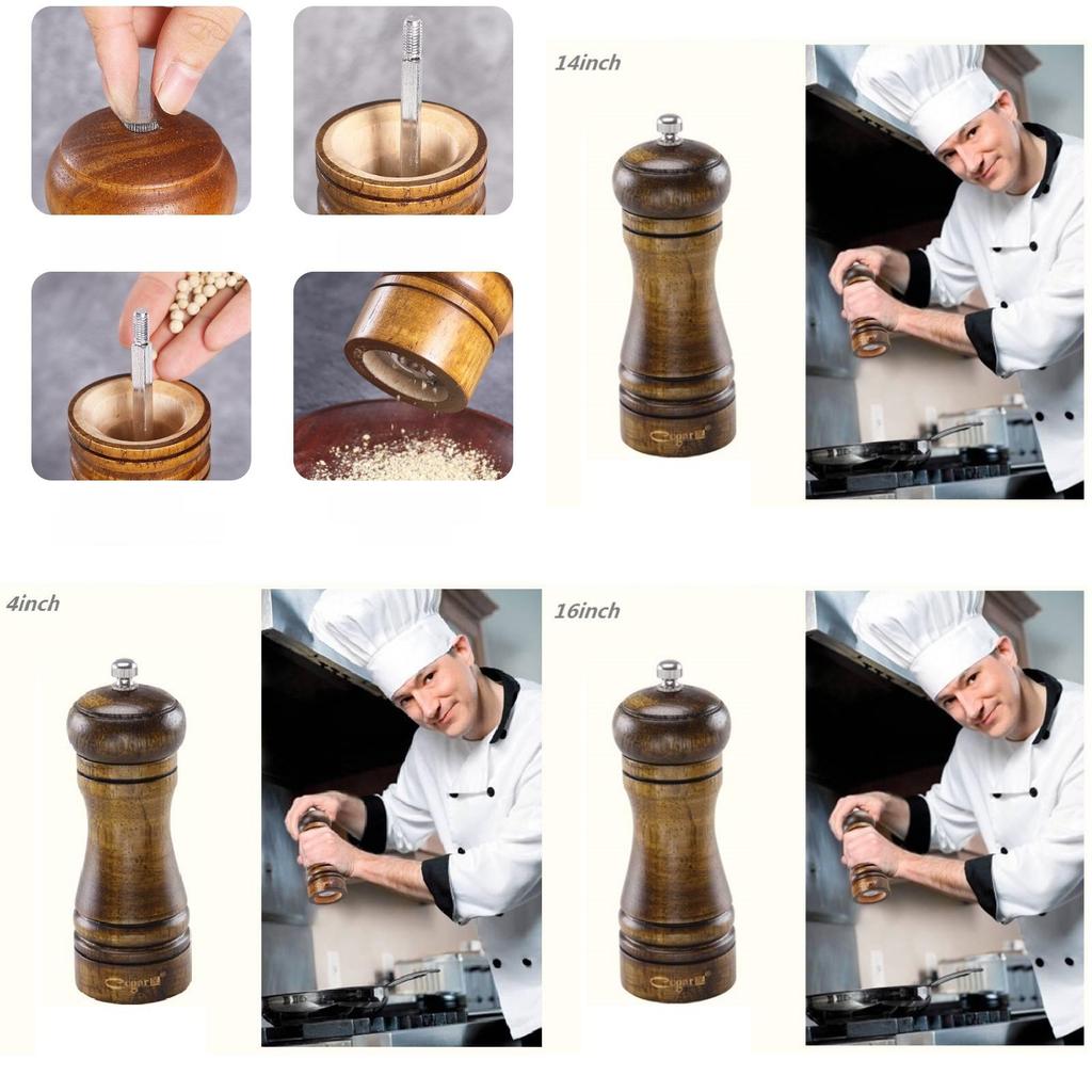 Wooden Salt And Pepper Mill Set With Antique Finish For Culinary Preparation And Kitchen Decor