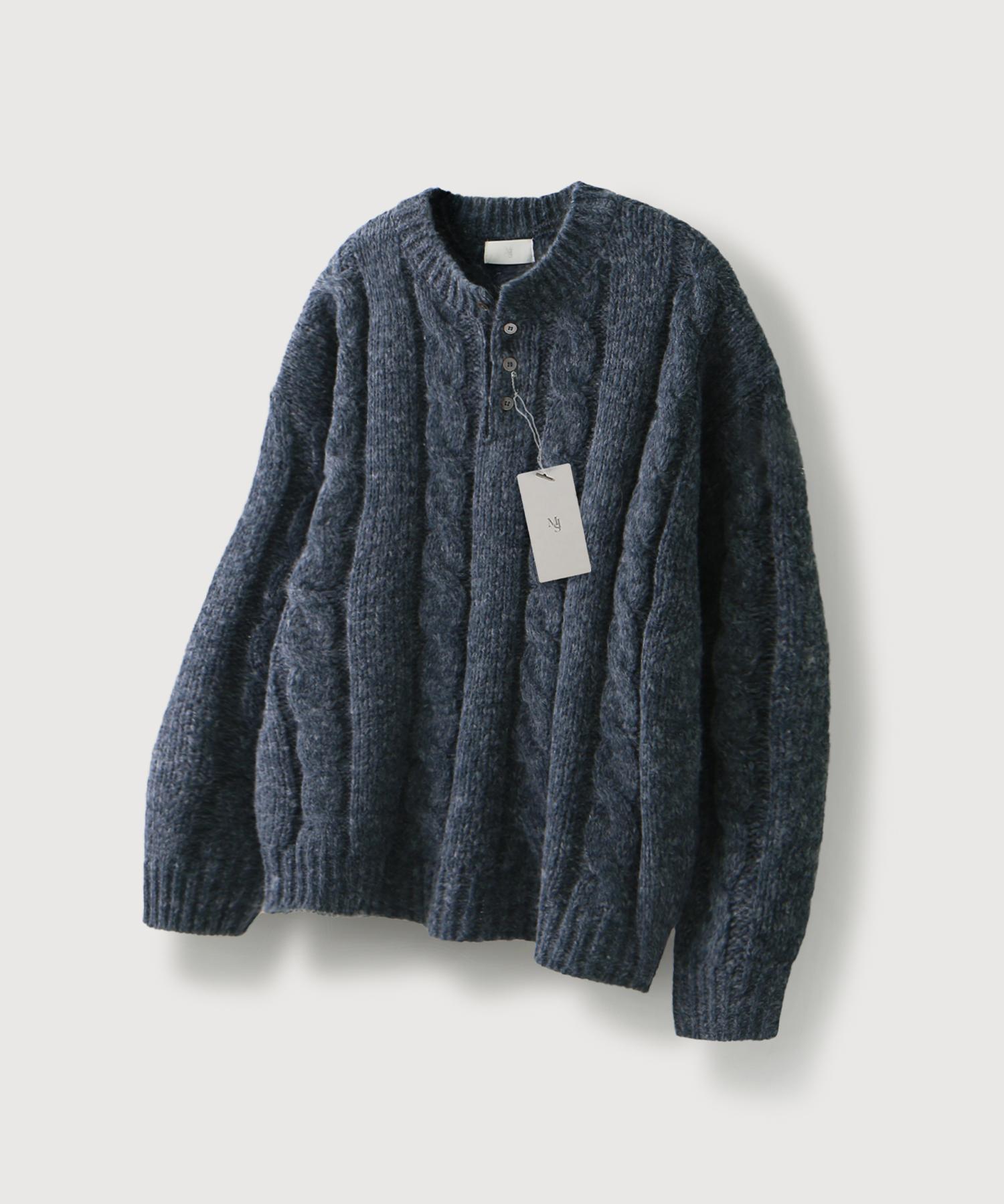 Mood Inside Sono Cable Henley Neck Knit_Navy Navy/M