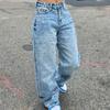 Ladies Casual Chic Y2k 90s Streetwear Big Pockets Vintage Cargo Trousers Overalls Baggy Jeans  High Waist Straight Denim Trousers