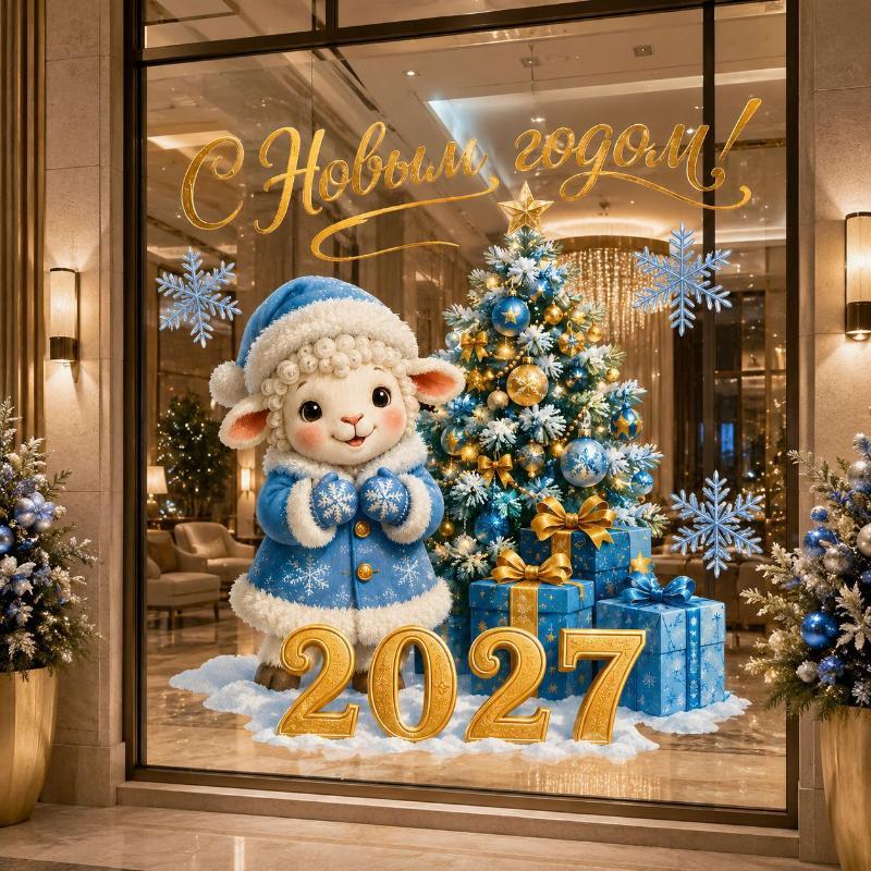 2027 Sheep Static Window Sticker Happy New Year Decals Cute Lamb Christmas Window Decor Home Decoration Shop Glass Ornament