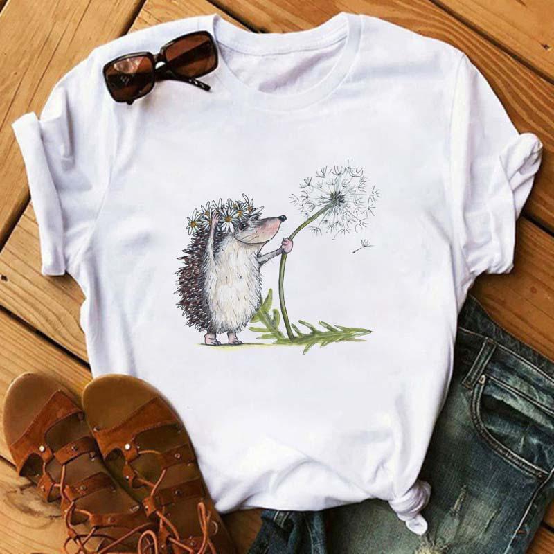 Women's Short Sleeve Explosive Hedgehog Print Fashion Crew Neck T-shirt Oversized T Shirt  Aesthetic Clothes  Tops