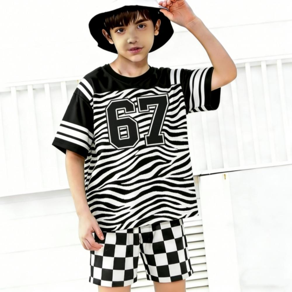 Fake Cardigan 67 Zebra Color Printed Kids T-shirt and Shorts 2 Piece Set Summer Casual Outfit for Boys and Girls Kids Clothing
